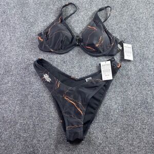 SWIXXZ Bikini Set Womens L Black Orange Lightning High Leg NWT Maggie Lindemann